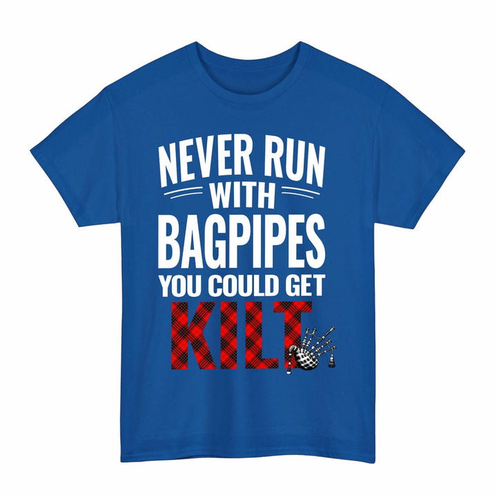 Scottish Wemyss Modern Clan Tartan Never Run With Bagpipes T-Shirt Tartan Plaid Royal Color