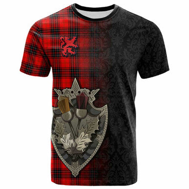 Scottish Wemyss Modern Clan Tartan T-Shirt - Half Thistle Flowers Celtic Design Back Side Tartan Plaid