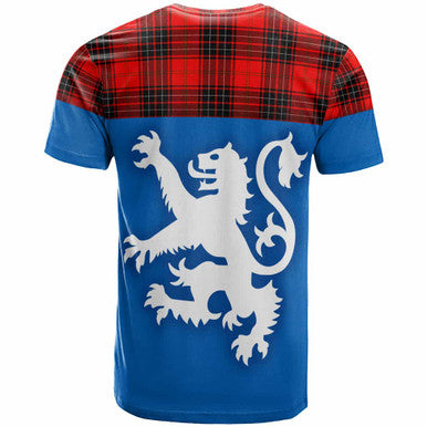 Scottish Wemyss Modern Clan Tartan T-Shirt - Lion Rampant of Scotland With Flag Back Side Tartan Plaid