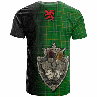 Scottish Wexford County Clan Tartan T-Shirt - Half Thistle Flowers Celtic Design Back Side Tartan Plaid