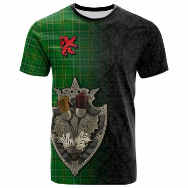 Scottish Wexford County Clan Tartan T-Shirt - Half Thistle Flowers Celtic Design Front Side Tartan Plaid