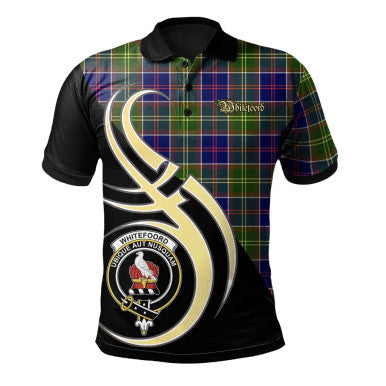 Scottish Whitefoord modern Clan Crest Tartan Polo Shirt Believe in Me Front Side Tartan Plaid