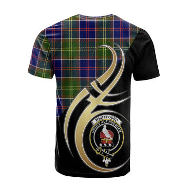 Scottish Whitefoord modern Clan Crest Tartan T-Shirt Believe in Me Back Side Tartan Plaid