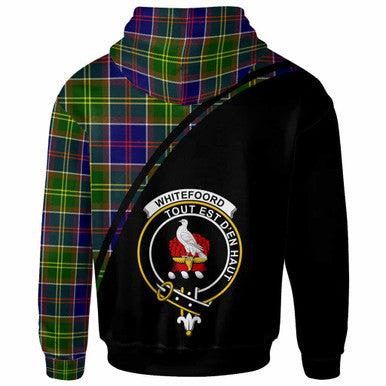 Scottish Whiteford Clan Crest Tartan Curve Hoodie Back Side Tartan Plaid
