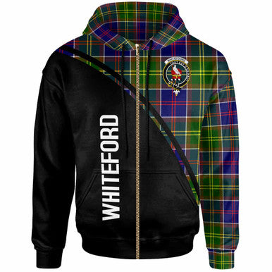 Scottish Whiteford Clan Crest Tartan Curve Hoodie Zip-up Tartan Plaid