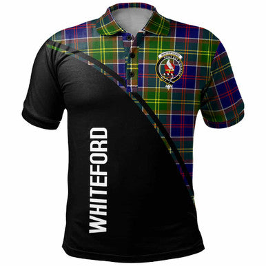 Scottish Whiteford Clan Crest Tartan Curve Polo Shirt Front Side Tartan Plaid