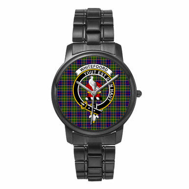 Scottish Whiteford Clan Crest Tartan Folding Clasp Steel Quartz Watches Tartan Plaid Black 1