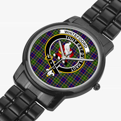 Scottish Whiteford Clan Crest Tartan Folding Clasp Steel Quartz Watches Tartan Plaid Black 2