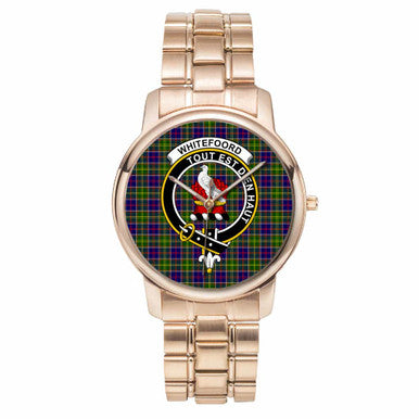 Scottish Whiteford Clan Crest Tartan Folding Clasp Steel Quartz Watches Tartan Plaid Rose Gold 1