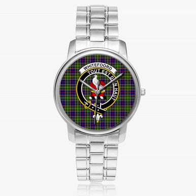 Scottish Whiteford Clan Crest Tartan Folding Clasp Steel Quartz Watches Tartan Plaid Silver 1