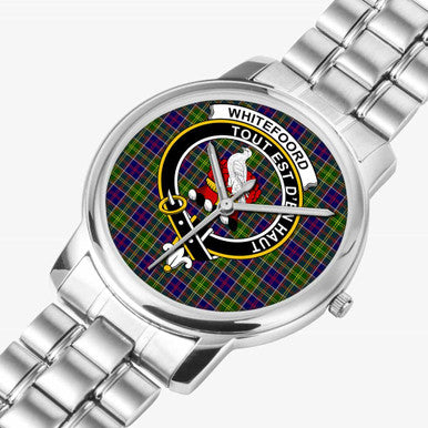 Scottish Whiteford Clan Crest Tartan Folding Clasp Steel Quartz Watches Tartan Plaid Silver 2