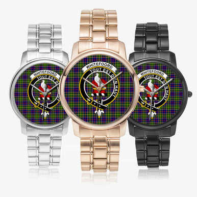 Scottish Whiteford Clan Crest Tartan Folding Clasp Steel Quartz Watches Tartan Plaid All