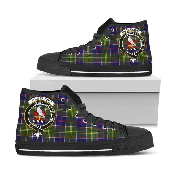 Scottish Whiteford Clan Crest Tartan High Top Shoes Black Sole Tartan Plaid