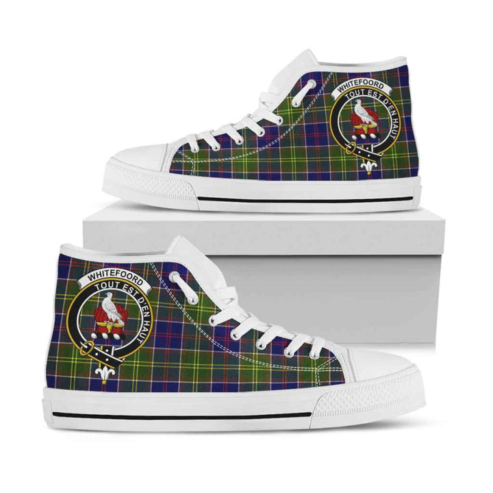 Scottish Whiteford Clan Crest Tartan High Top Shoes White Sole Tartan Plaid
