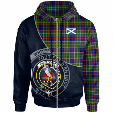 Scottish Whiteford Clan Crest Tartan Hoodie - Bend Style Zip-up Tartan Plaid