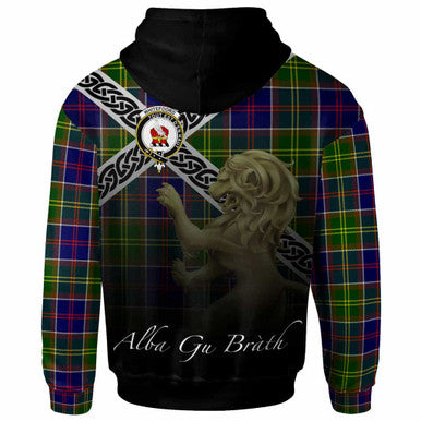 Scottish Whiteford Clan Crest Tartan Hoodie - Scotland Lion Back Side Tartan Plaid