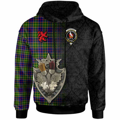 Scottish Whiteford Clan Crest Tartan Hoodie - Half Thistle Flowers Celtic Design Front Side Tartan Plaid