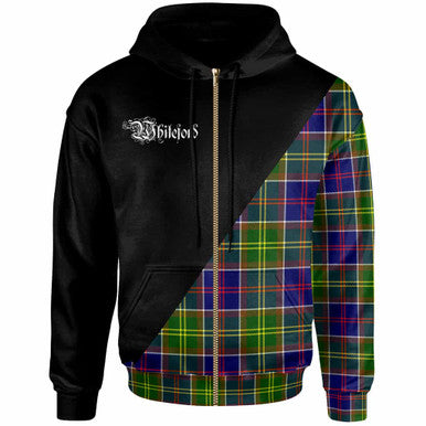 Scottish Whiteford Clan Crest Tartan Hoodie - Military Logo Zip-up Tartan Plaid