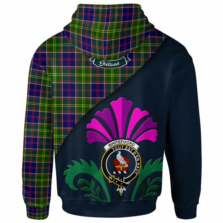 Scottish Whiteford Clan Crest Tartan Hoodie - Scotland Thistle Style Back Side Tartan Plaid