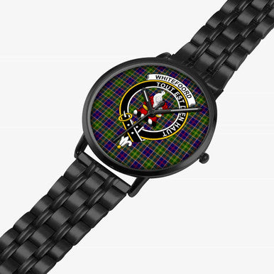 Scottish Whiteford Clan Crest Tartan Instafamous Steel Quartz Watches Tartan Plaid Black 2