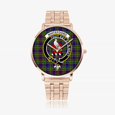 Scottish Whiteford Clan Crest Tartan Instafamous Steel Quartz Watches Tartan Plaid Rose Gold 1