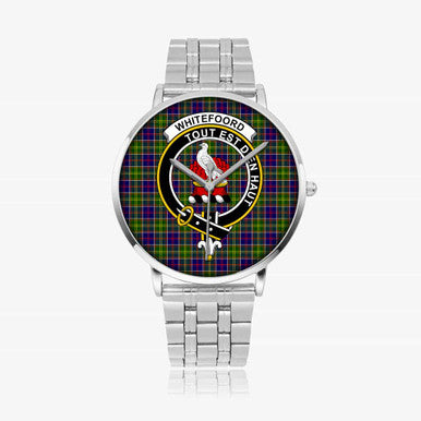 Scottish Whiteford Clan Crest Tartan Instafamous Steel Quartz Watches Tartan Plaid Silver 1