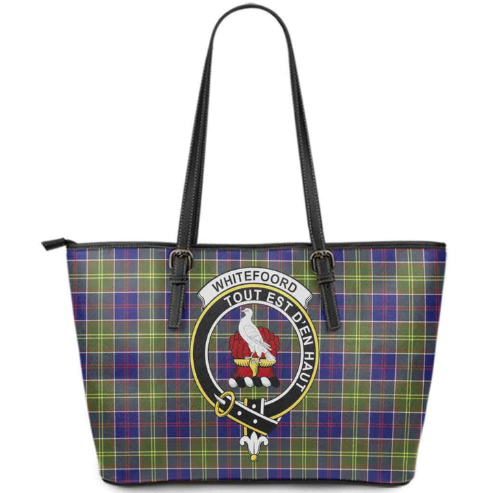 Scottish Whiteford Clan Crest Tartan Leather Tote Tartan Plaid