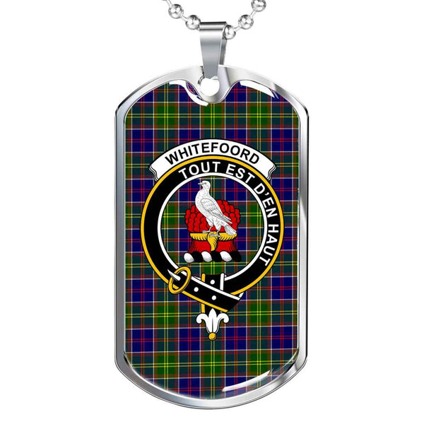 Scottish Whiteford Clan Crest Tartan Military Dog Tag Necklace Tartan Plaid 1