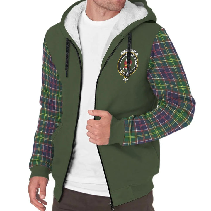 Scottish Whiteford Clan Crest Tartan Plaid Sleeve Sherpa Hoodie