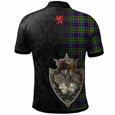 Scottish Whiteford Clan Crest Tartan Polo Shirt - Half Thistle Flowers Celtic Design Back Side Tartan Plaid