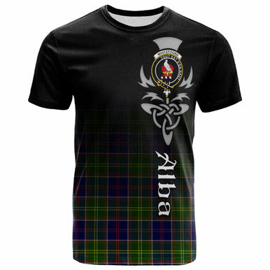 Scottish Whiteford Clan Crest Tartan T-Shirt - Alba Gu Brath Family Crest Celtic Inspired Front Side Tartan Plaid