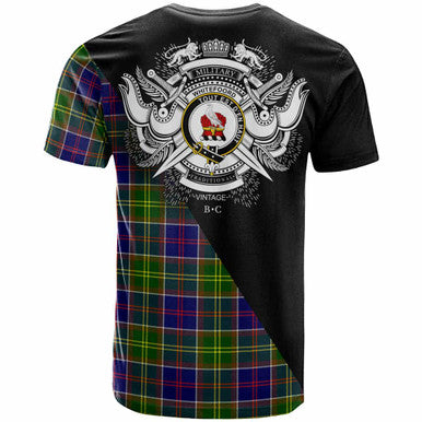 Scottish Whiteford Clan Crest Tartan T-Shirt - Military Logo Back Side Tartan Plaid