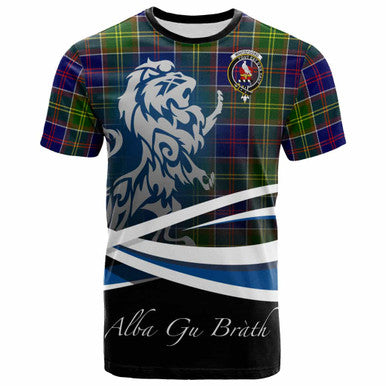 Scottish Whiteford Clan Crest Tartan T-Shirt - Scotland Lion Front Side Tartan Plaid