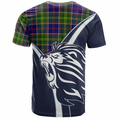 Scottish Whiteford Clan Crest Tartan T-Shirt - Scottish Flag With Lion Back Side Tartan Plaid