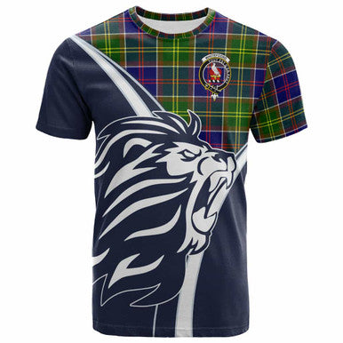 Scottish Whiteford Clan Crest Tartan T-Shirt - Scottish Flag With Lion Front Side Tartan Plaid