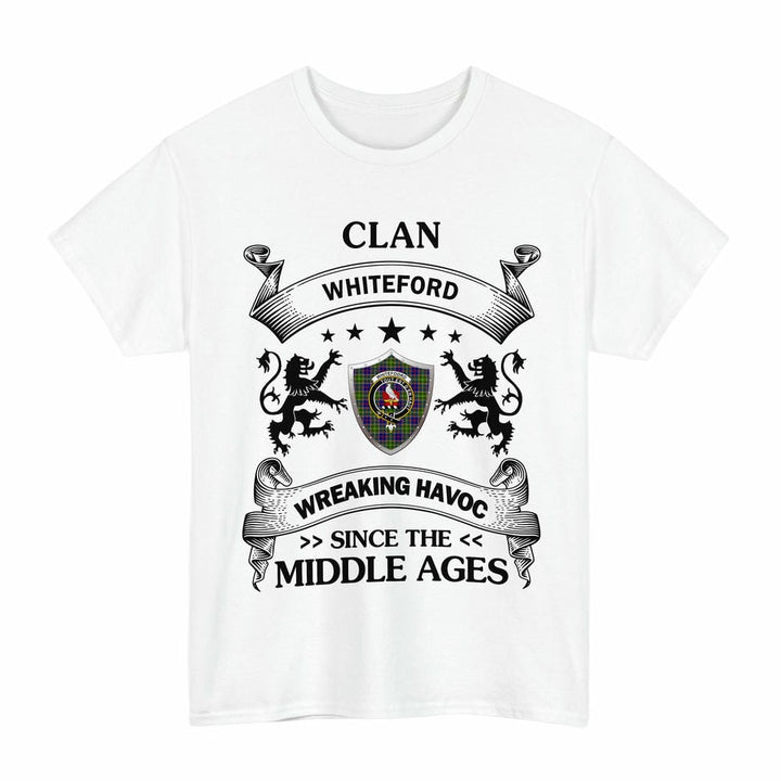 Scottish Whiteford Clan Crest Tartan T-Shirt Wreaking Havoc Design Tartan Plaid White Color