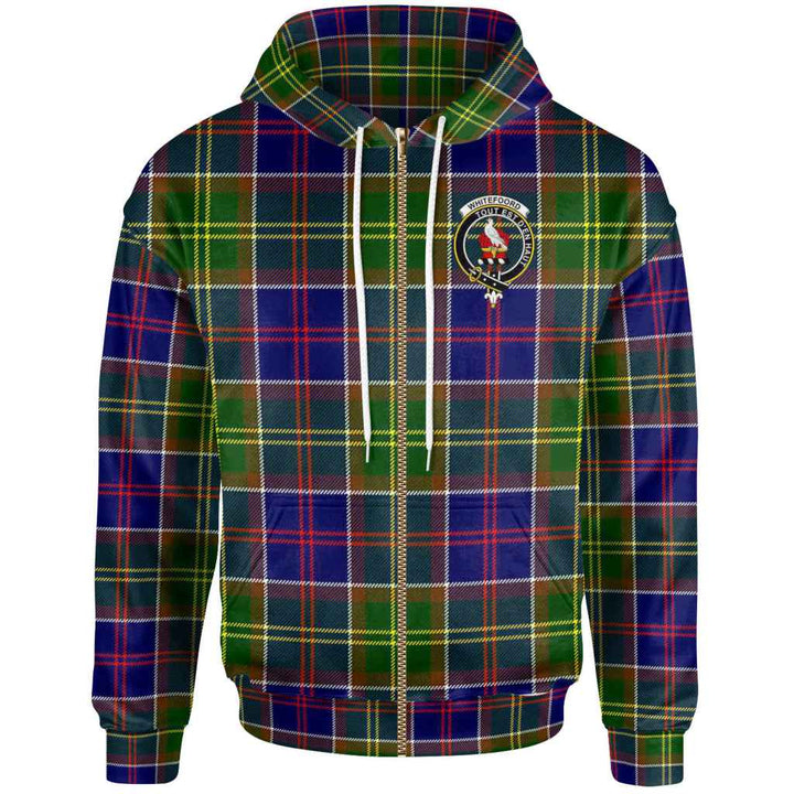 Scottish Whiteford Clan Crest Tartan Hoodie Zip Tartan Plaid