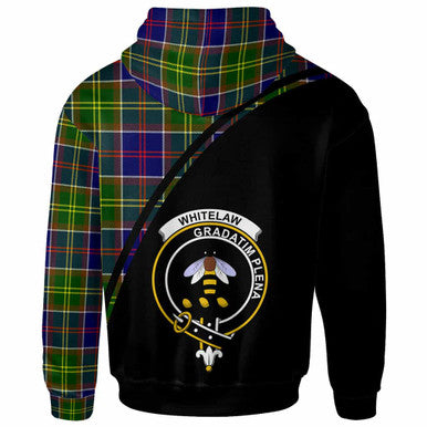 Scottish Whitelaw Clan Crest Tartan Curve Hoodie Back Side Tartan Plaid