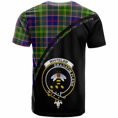 Scottish Whitelaw Clan Crest Tartan Curve T-Shirt Back Side Tartan Plaid