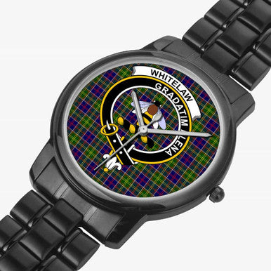 Scottish Whitelaw Clan Crest Tartan Folding Clasp Steel Quartz Watches Tartan Plaid Black 2