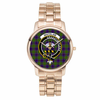 Scottish Whitelaw Clan Crest Tartan Folding Clasp Steel Quartz Watches Tartan Plaid Rose Gold 1
