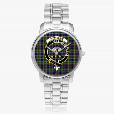 Scottish Whitelaw Clan Crest Tartan Folding Clasp Steel Quartz Watches Tartan Plaid Silver 1