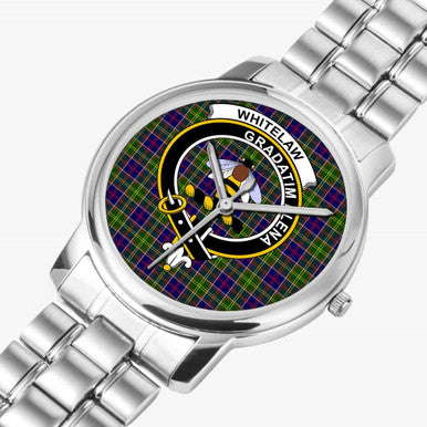 Scottish Whitelaw Clan Crest Tartan Folding Clasp Steel Quartz Watches Tartan Plaid Silver 2
