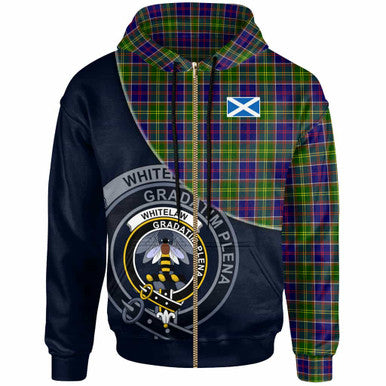 Scottish Whitelaw Clan Crest Tartan Hoodie - Bend Style Zip-up Tartan Plaid
