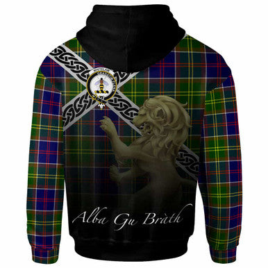 Scottish Whitelaw Clan Crest Tartan Hoodie - Scotland Lion Back Side Tartan Plaid