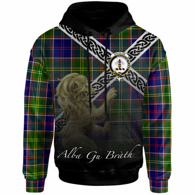 Scottish Whitelaw Clan Crest Tartan Hoodie - Scotland Lion Front Side Tartan Plaid