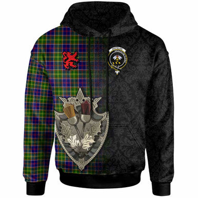 Scottish Whitelaw Clan Crest Tartan Hoodie - Half Thistle Flowers Celtic Design Front Side Tartan Plaid