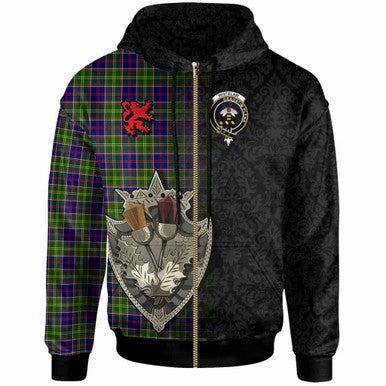 Scottish Whitelaw Clan Crest Tartan Hoodie - Half Thistle Flowers Celtic Design Zip-up Tartan Plaid