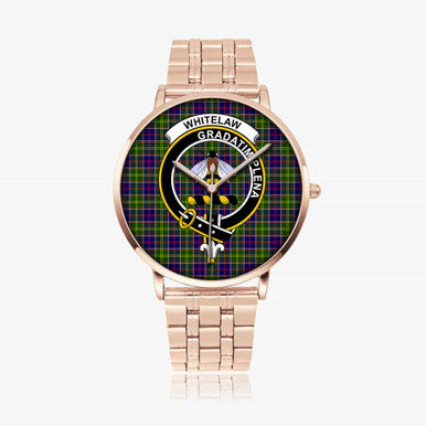 Scottish Whitelaw Clan Crest Tartan Instafamous Steel Quartz Watches Tartan Plaid Rose Gold 1