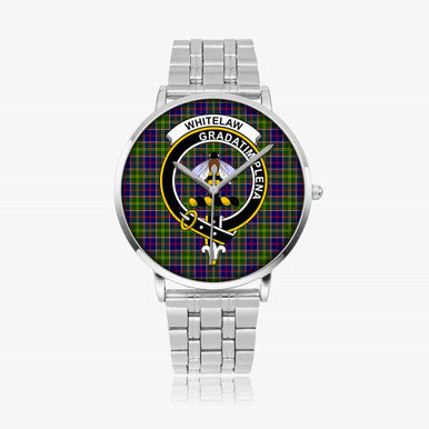 Scottish Whitelaw Clan Crest Tartan Instafamous Steel Quartz Watches Tartan Plaid Silver 1